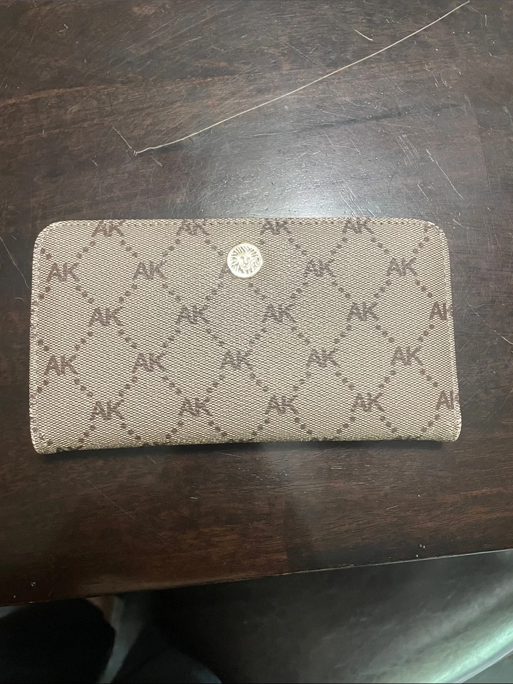 Anne Klein Beige and Brown Monogram Zip Wallet